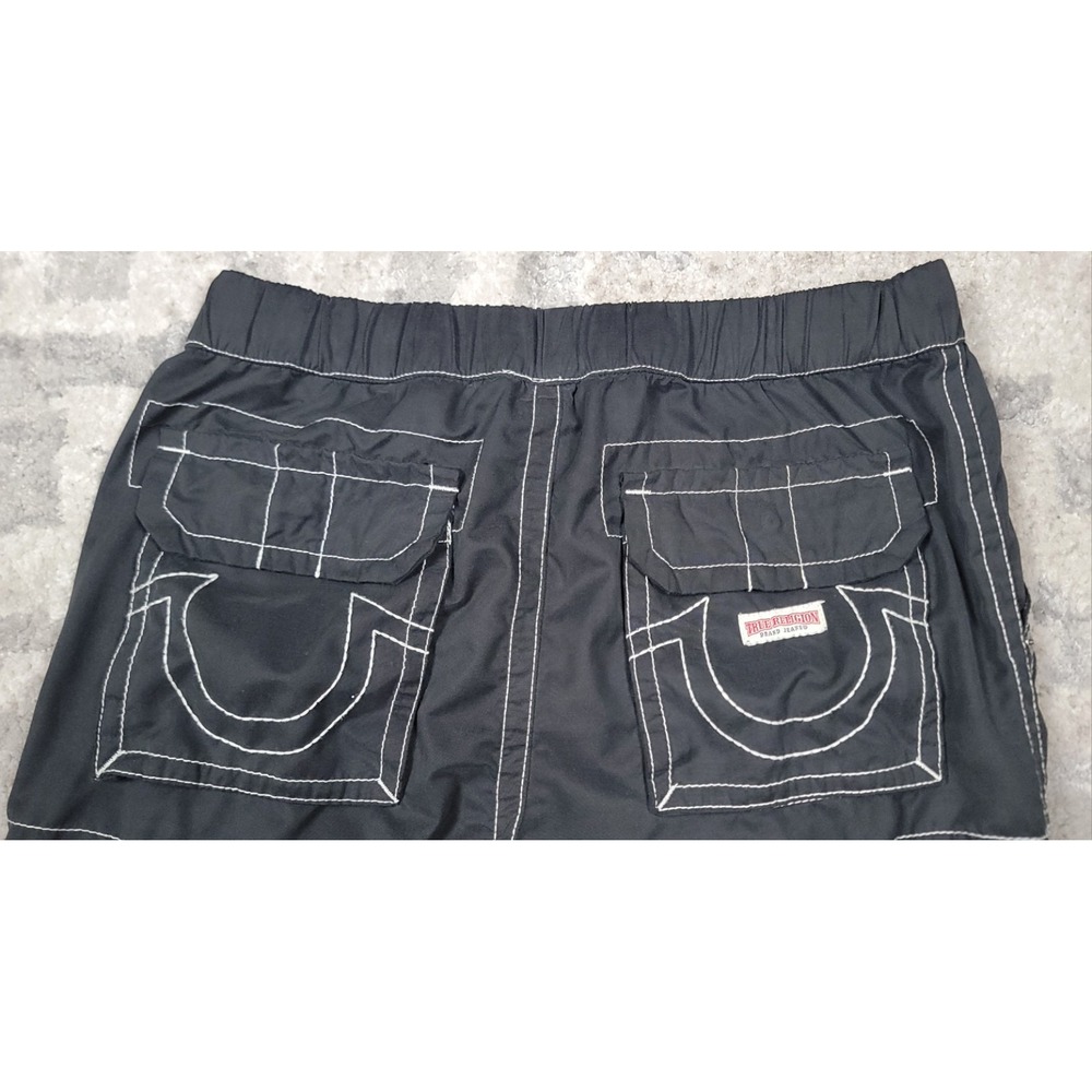 True Religion Mens Black Cargo Stitching Elastic Waist Pockets Pants Sz 30-32x31 - Picture 7 of 8